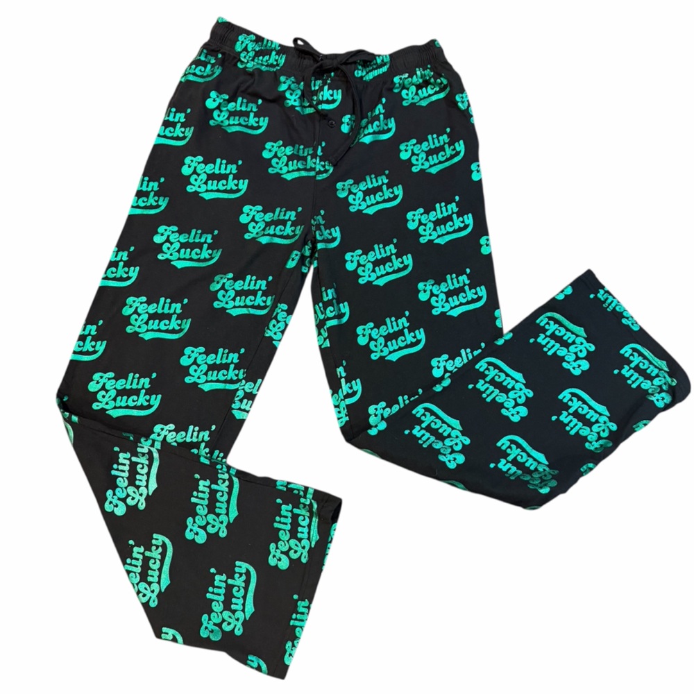 Mad Engine “Feelin’ Lucky” Graphic Jogger‎ Lounge Pants Black Green Size L